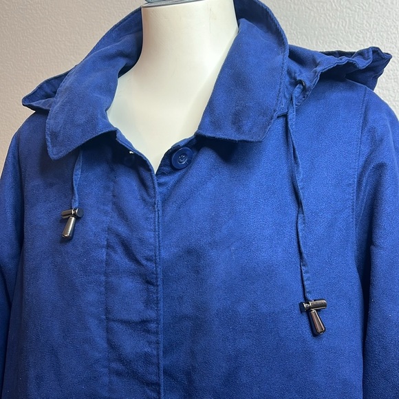 Appleseed’s Petite Blue Suede Fabric Coat with Removable Hood - Button Closure - Picture 8 of 9